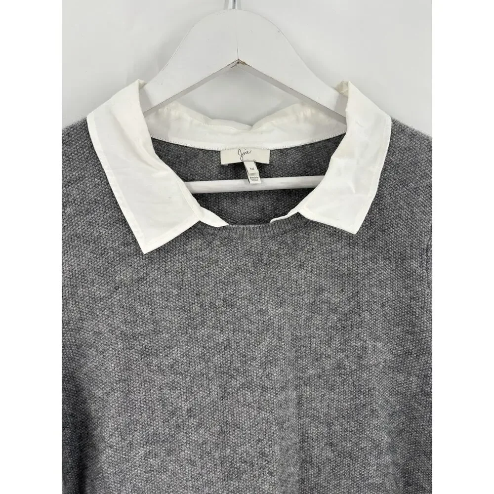 Joie Rika Sweater Womens Medium Gray White Wool Cashmere Collared Pullover Knit